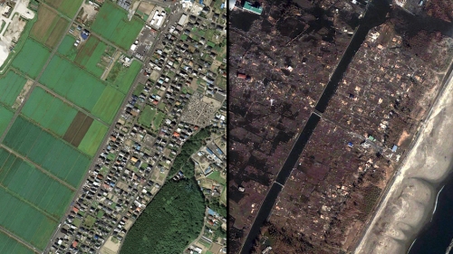 Comparativa antes y después del tsunami. (Pinchad en la foto para ver más)
